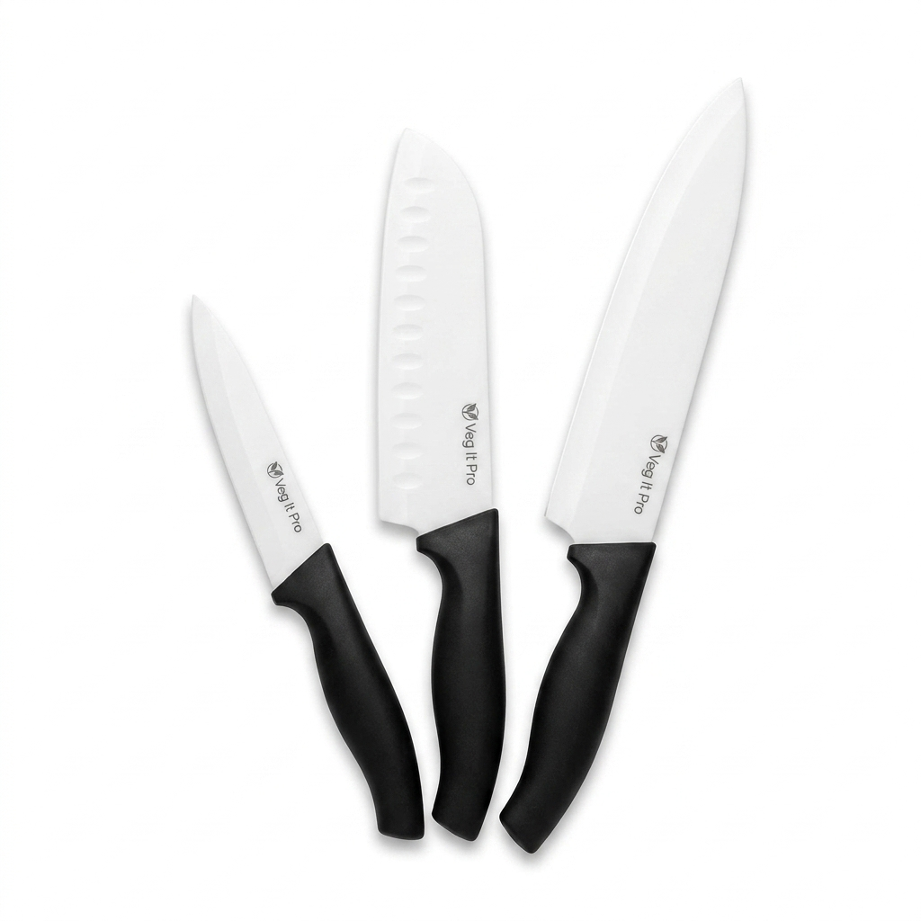 VegItPro 3-piece ceramic knife set, 4, 6.5 and 8 inch